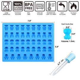 Silicone Candy Gummy Bear Molds - Chocolate Molds Including Bears, Frogs, Lions, Monkeys, Penguins Gummie Molds Premium Silicone, Pack of 4 with 2 Droppers