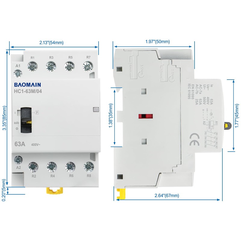 Baomain 24V AC 4-Pole Modular Contactor, 63A 4NC Normally Closed,