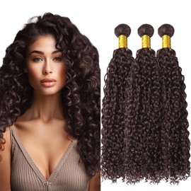 Chocolate Kinky Curly Bundles Human Hair Dark Brown Curly Wave Bundles Color 4 Brown Human Hair Bundles 26 28 30 Inch Double Weft Brazilian Wet and Wavy Hair Extensions