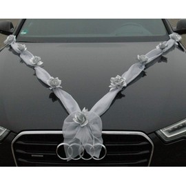 Gold Silver Car Jewellery Bridal Couple Rose Decoration Car Decoration Wedding Car Wedding Decoration Ratan (Organza M Silver)