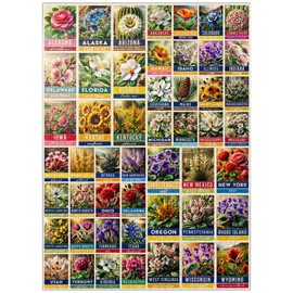 MyPuzzle State Flowers Series: 50 State Flowers Collage, Vol. 1 - Premium 1000 Piece Jigsaw Puzzle for Adults