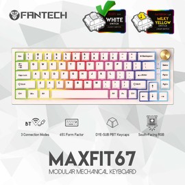 FANTECH MAXFIT67 3-Mode Mechanical Gaming Keyboard RGB Backlit, 65% (67-Key) Hot Swappable Type-C Wired Mechanical Keyboard, Kailh White Switch, Off-White