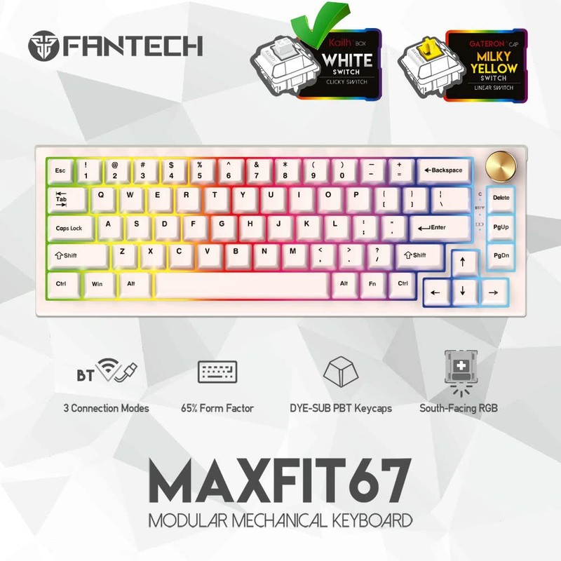 FANTECH MAXFIT67 3-Mode Mechanical Gaming Keyboard RGB Backlit, 65% (67-Key)