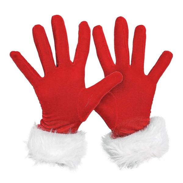 Christmas Santa Claus Gloves, Red Gloves with White Furry Cuff, Velvet Santa Accessory for Fancy Dress Cosplay Costume, Fun Festival Full Finger Party Gloves for Women Teens