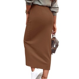 KIRUNDO Women's Skirts Trendy Summer Fall Spring High Waisted Pencil Wrap Midi Cargo Skirt with Slit Business Casual Clothes(Dark Khaki, Medium)