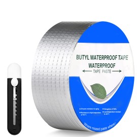 GD HUA Butylband Wasserfestes Klebeband, 5cm*5m*1mm Wasserdichtes klebeband Und Ein Schwarzes Kunstmesser, Dichtungsband Selbstklebend Wasserdicht,Silber Aluminiumfolie Tape,Dachrinne Abdichten
