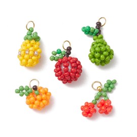 Gelirda 25Pcs Colorful Fruit Glass Pendants Cute Seed Food Charms Pendants Mixed Orange Pear Dangle Charms for Jewelry Making Crafts Bag Keychains Decor