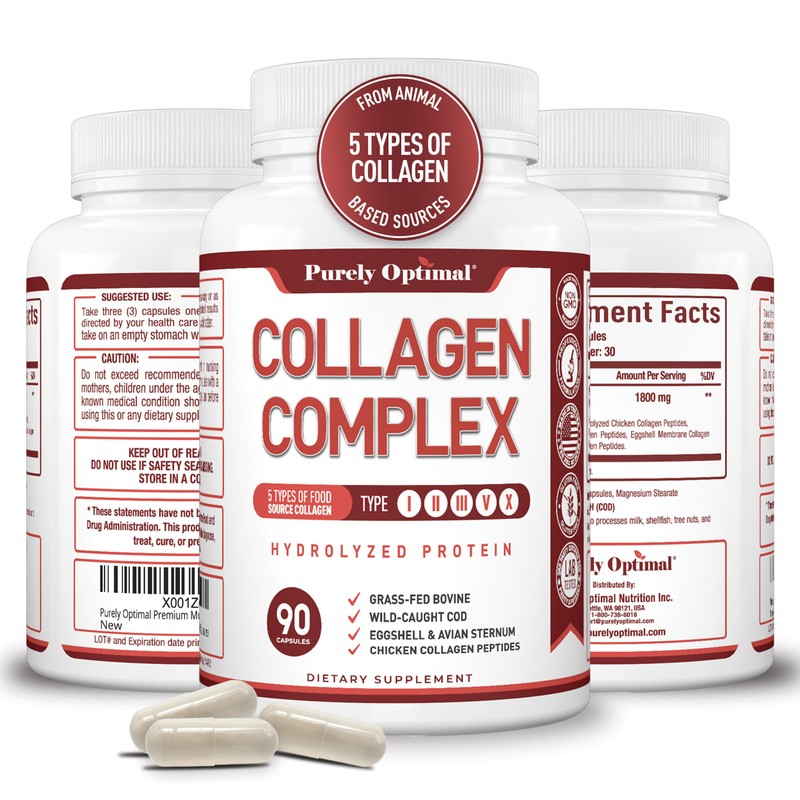 Premium Multi Collagen Peptide Capsules (Types I,II,III,V,X) - Anti-Aging Formula,
