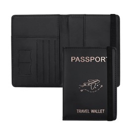 AfitLulu Passport Cover for Men and Women, RFID Blocker Passport Cover PU Leather Passport Case with Elastic Strap, Passport Case with 4 Credit Card Slots and 2 SIM Slots, black, Modern