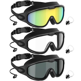 NSSIW Swimming-Goggles Adult Swim Goggles: Wide View with UV400 Protection Anti Fog No Leak for Men and Women 3 Pack