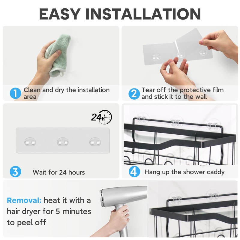 FEPTUASE Shower Caddy Adhesive Replacement, Transparent Strong Adhesive Hooks, No