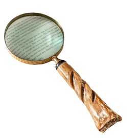 India Handicrafts 20324 Natural Bone Swirl Design Handle Brown 10 Inch Magnifying Hand-Held Reading Glass