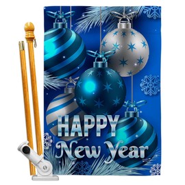 Angeleno Heritage New Year Ornaments House Flag Set Clock Countdown Champagne Party Fireworks Celebrate Decoration Banner Small Garden Yard Gift Double-Sided, Made in USA