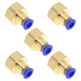 HOPESPANNER Push to Connect Air Fittings 1/4" Female Thread Air Line Quick Connector Plastic Metal 3/8"BSPT 5 Pcs Blue Gold Tone