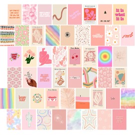EDUS Pink Danish Pastel Room Decor, Danish Pastel Wall Collage Kit, Pink Aesthetic Posters Prints for Wall Decor, 50pcs (4x6 inch), Danish Pastel Aesthetic Collage Kit for Teen Girls Room, Dorm Trendy