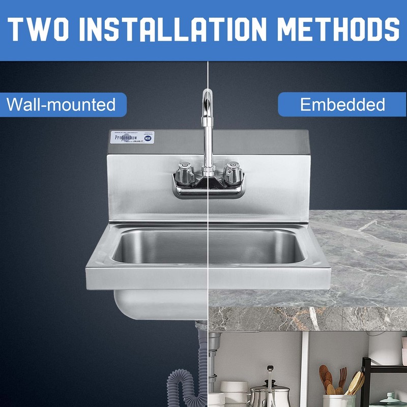 Profeeshaw Stainless Steel Sink Commercial Wall Mount Hand Washing Basin