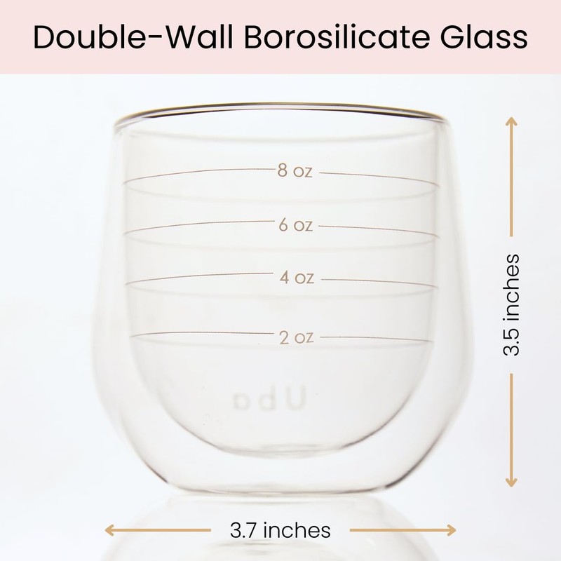 Uba Portion Control Wine Glasses - Built-in Measurements, Double Wall
