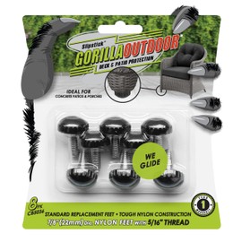 Slipstick Gorilla Outdoor Adjustable Furniture Levelers (8 Pack) Weatherproof Screw in Leg Glides for Chairs, Tables, and Outdoor Furniture Feet, 7/8 Inch Nylon Spherical Glide, 5/16"-18 BSW Thread