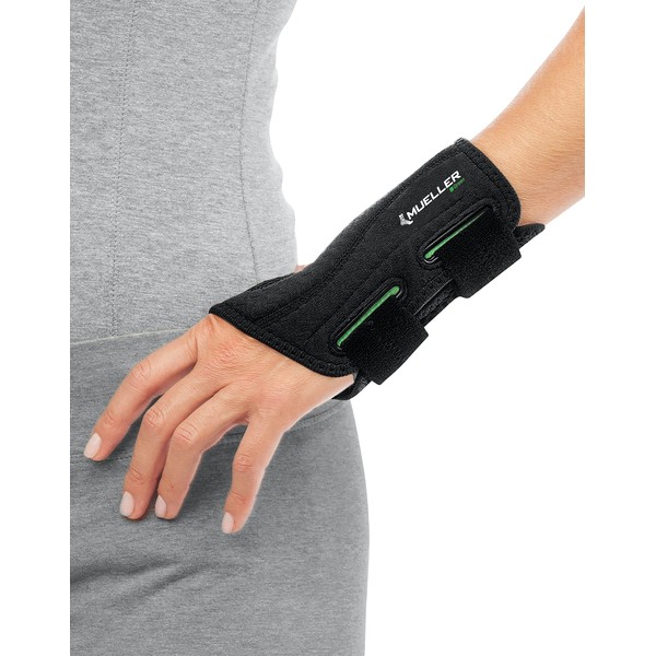 Mueller Sports Medicine Green Fitted Wrist Brace for Men and Women, Support and Compression for Carpal Tunnel Syndrome, Tendinitis, and Arthritis, Left Hand, Black, Small/Medium