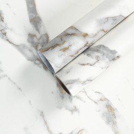 CHIHUT Large Size Thick Marble Wallpaper Peel and Stick Matte White Gold Marble Contact Paper for Countertops Table Removable Waterproof Wall Paper for Living Room Self Adhesive Vinyl Wrap 24"x160"