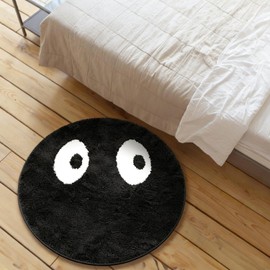 Joyibay Funny Round Rug, 40" Black and White Bedroom Area Rugs Cute Eyes Bedside Rug Shaggy Non-Slip Flocking Accent Floor-Rug for Living Room, Kids Room, Office, Home Decor