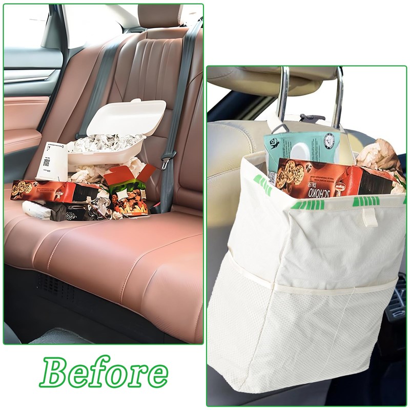 HIAHXC Car Bin Foldable Hanging Car Trash Bin with Storage