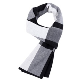 WANYING Winter Autumn Men's Knitted Scarf 6% Wool Knitted Scarf Casual Business Gentleman - 180 x 30 cm Striped, A04 - Checked Black White