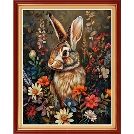 Foxhool Stamped Cross Stitch Kits,11CT Printed Cross Stitch Pattern Full Embroidery Kits for Beginner Needlepoint Kits-Flower Rabbit 16x20 inchs