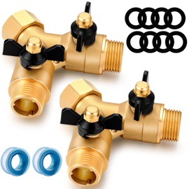 YELUN Garden Hose Splitter Full Flow Splitter No Restricted-Flow Connector Heavy Duty Brass Hose y Splitter, 2 way High Flow Hose Bib Adapter with Shut Off Valves (Butterfly Handle 2PCS)