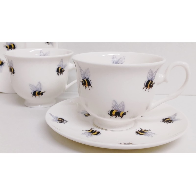 Rainbow Decors Bees 2 Tea Cups 2 Saucers Fine Bone