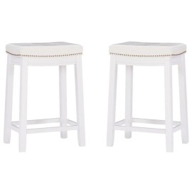 Pemberly Row 26" Rubberwood Counter Stool in White - Set of 2