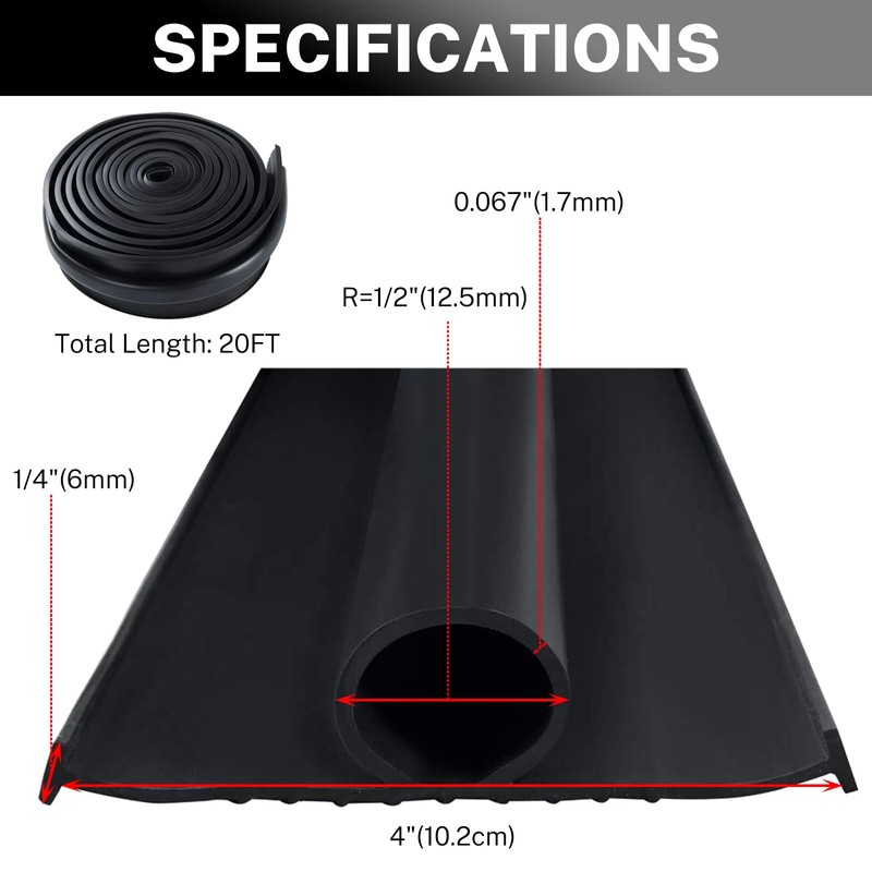 NATGAI 16FT Garage Door Seal Bottom Rubber, EPDM Weatherproof Strip,