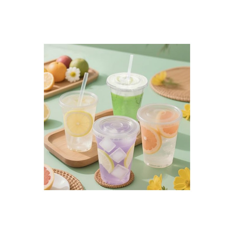 [100 SETS] 32 oz Cups with lids, Plastic cups with