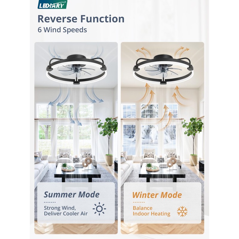 LEDIARY Ceiling Fans with Lights and Remote, 20'' Low Profile