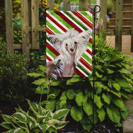 Caroline's Treasures LH9257GF Chinese Crested Candy Cane Holiday Christmas Garden Flag Mailbox Flag Decorative Yard Flag Banner Outside Patio Artwork Yard Flower Beds, Garden Size, Multicolor
