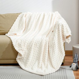 Excervent Flannel Fleece Throw Blanket (50x70 inches), Hexagon Jacquard Decorative Fuzzy Blankets for Household, Camping, and Travel, Super Soft Cozy, Suitable for All Seasons, Ivory