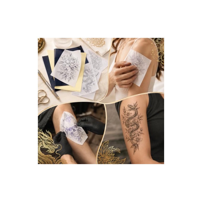 50 Hojas Papel Hectografico Tattoo,Papel Transfer Térmico para Tatuaje