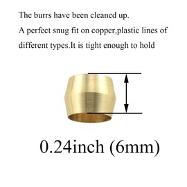 Acoeitl 1/4 Inch Brass Compression Sleeves Ferrules No Burrs Tight Enough Hold Copper Plastic Lines Sturdy Strong Snug Fit for Air Compressor Whirlpool Ice Maker Water Line Tube Adapters 20Pcs