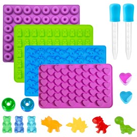 Gummy Candy Molds - Silicone Gummy Dinosaur/Donut/Small Hearts Shapes/Bear Mold for Kids with 2pcs Dropper,Non-stick and Bpa Free for Mini Candy Chocolate Gummies Baking
