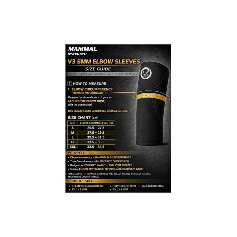 Mammal Strength V3 Elbow Sleeves for Weightlifting - 5mm Neoprene