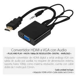 Mercader Digital Convertidor H D M I A Vga Con Audio 3.5mm Adaptador Vídeo