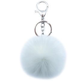 Unpafcxddyig Pom Pom Keychain Artificial Fox Fur Cute Fluffy Ball Keychains for Car Handbag Keyring,white