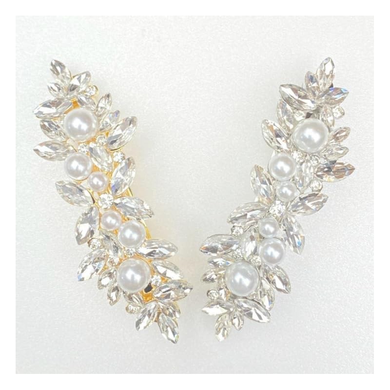 [MORE AUNI] Party Barrette, Bijou Hair Accessory, Large Pearl, Leaf