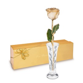 Forever Rose Hand-Dipped in 24K Gold, Diamond-Inspired April Birthstone with Sparkles, Real Rose in Luxury Gold Gift Box & Clear Glass Bud Vase – Perfect Ready for April Birthday or Any Occasion