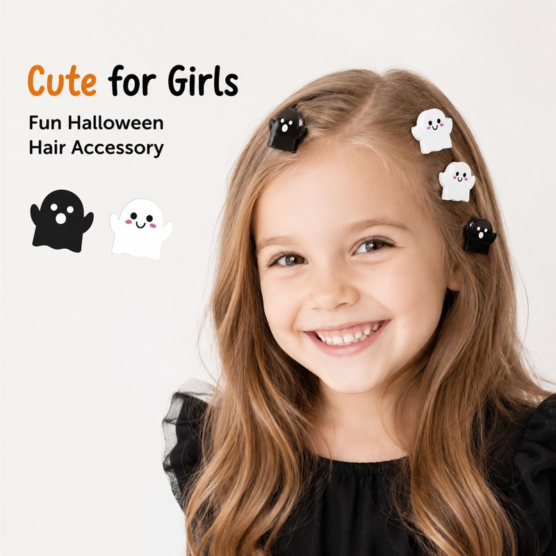 Halloween Ghost Mini Hair Clips 8Pcs Black White Spooky Clips