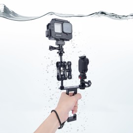 Mechrig Multi-Functional Camera Mount for GoPro/Insta360, Aluminum Alloy Handheld Stabilizer with 1/4"-3/8"-1" Ball Head Adapter for Action Cam Accessories, Water Sports, Diving 63137
