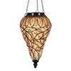 Exhart Amber Solar Lantern – Glass Tear-Shaped Hanging Lantern –