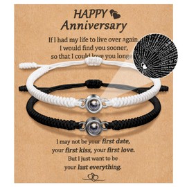 VU100 Couples Gifts, Matching Couples Bracelets Gifts for Him Her I Love You 100 Languages Projection Bracelet Christmas Birthday Valentines Day Gifts for Boyfriend Girlfriend Wife Husband