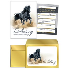 JuNa-Experten 12 Birthday Invitation Cards for Girls Horses Including 12 Envelopes, 12 Bags/Natural, 12 Stickers, 12 Bookmarks, 12 Notepads