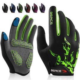 BEACE Cycling Gloves Bike Gloves Biking Gloves for Men Women with Touch Screen-Full Finger Mountain Bike Gloves Workout Gloves Road Gloves with Anti-Slip silicone palm (Green, L)
